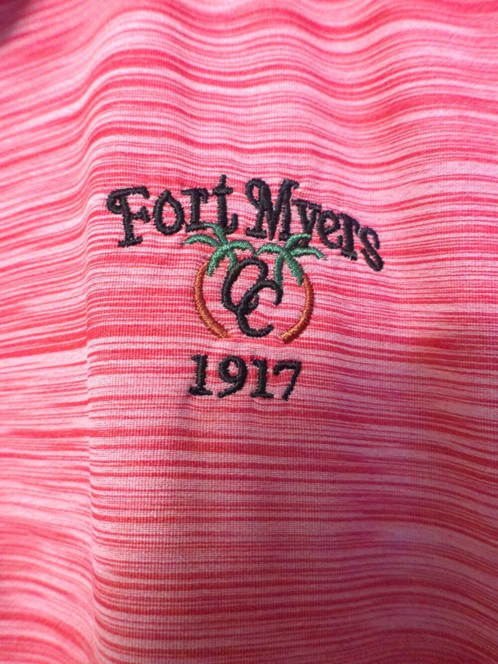 FootJoy FJ Polo Shirt Men Large Pink Striped Fort Myers Country Club Golf - Picture 3 of 4